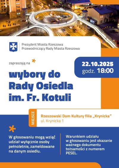 grafika promująca wybory do rady osiedla 2025 - im. Fr.Kotuli